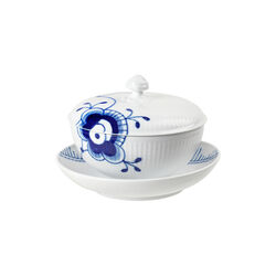 Blue Fluted Mega Bowl with Lid and Saucer 38 cl, Royal Copenhagen