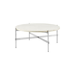 TS Coffee Table Ø80, neutral white travertine/steel, GUBI