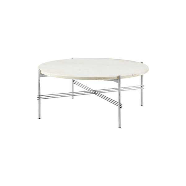 TS Coffee Table Ø80, neutral white travertine/steel, GUBI