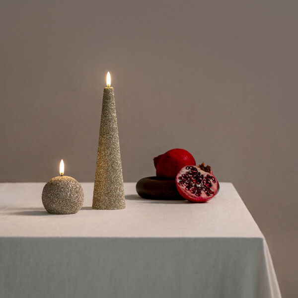 LED round candle, champagne/glitter, Uyuni Lighting