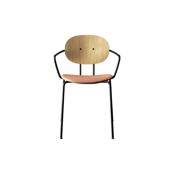 PIET HEIN Chair with Arms, white pigmented oak/Silk Cognac, Sibast Furniture