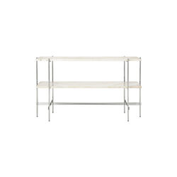 TS Console with 2 Racks, neutral white travertine/steel, GUBI