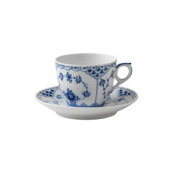 Blue Fluted Half Lace Cup with Saucer 17 cl, Royal Copenhagen