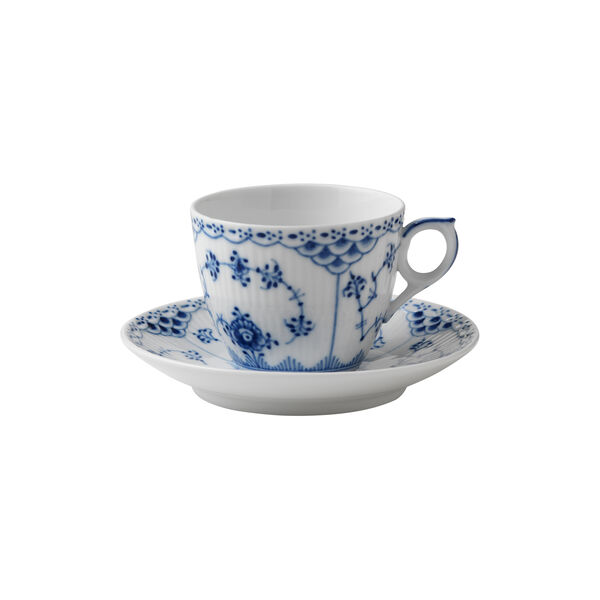 Blue Fluted Half Lace Cup with Saucer 17 cl Blue Fluted Half Lace Cup with Saucer 17 cl, Royal Copenhagen