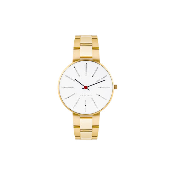 Bankers Wrist Watch, white/gold/gold, Arne Jacobsen Watches