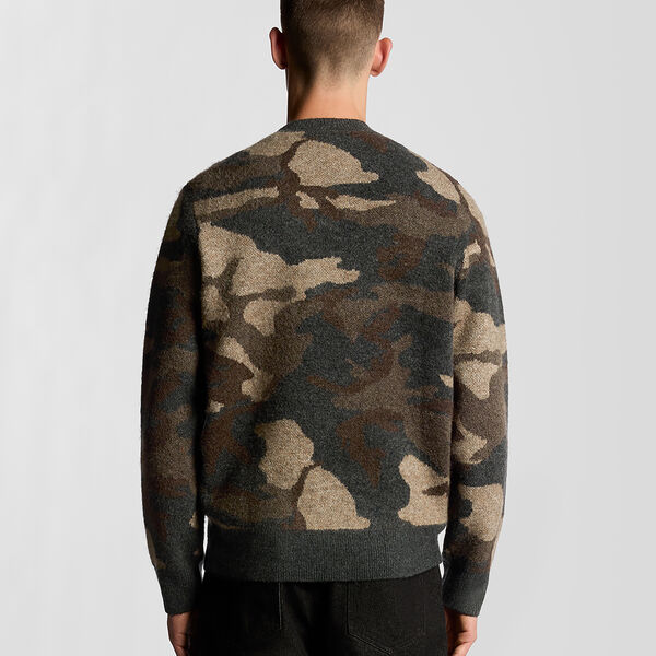 Brushed Camouflage Crew Neck Jumper, black steel, Lyle & Scott