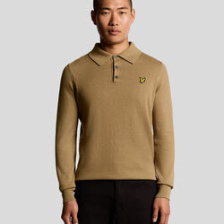 Cotton Merino Long Sleeve Knitted Polo, tigers eye, Lyle & Scott