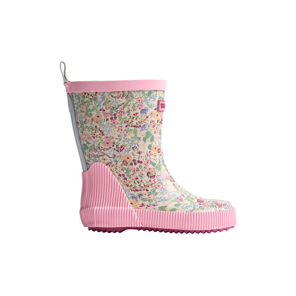 Rubber Boot Welly, cool sky flowers, Wheat