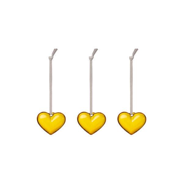 Glass heart set of 3, yellow, Iittala