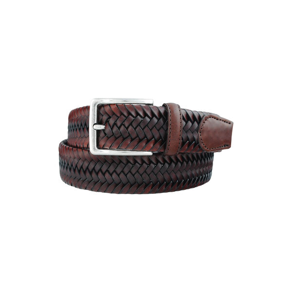 Brown elastic braided leather belt, brown, BSWK