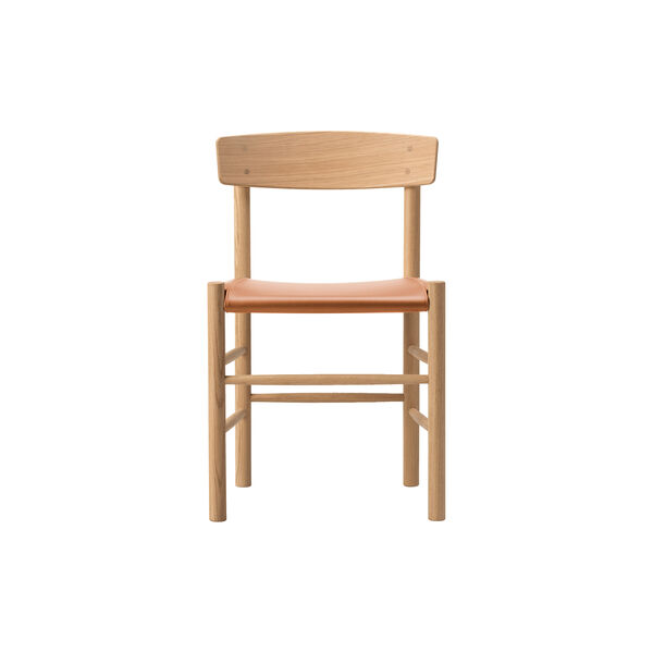 J39 Mogensen Chair with Seat Upholstery, light oiled oak/Omni 307 cognac, Fredericia Furniture