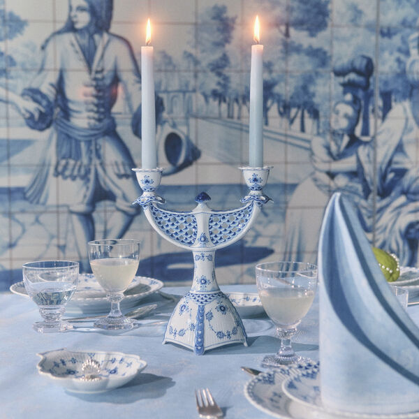 Blue Fluted Full Lace Candelabra, Royal Copenhagen