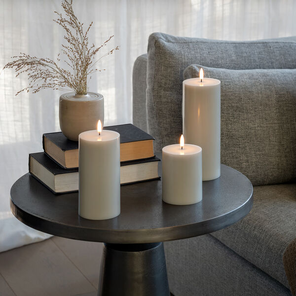 LED pillar candle 15 cm, oyster grey, Uyuni Lighting