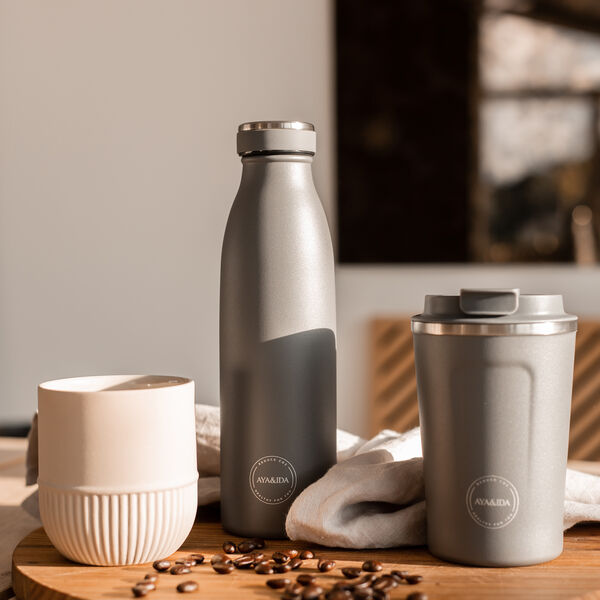 Drinking bottle, dark grey, AYA&IDA