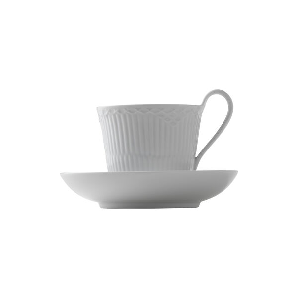 White Fluted Half Lace High Handle Cup and Saucer 24 cl, Royal Copenhagen