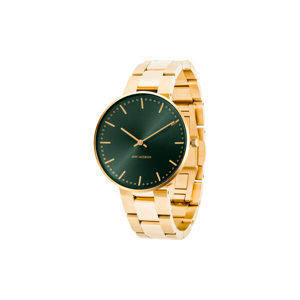 City Hall Evergreen Wrist Watch, green/gold/matt gold, Arne Jacobsen Watches