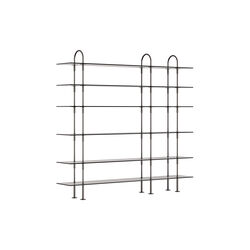 Keen Shelving, black brass/smoked tempered glass, GUBI