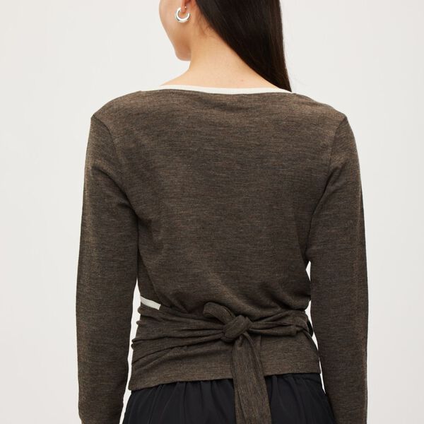 Merino Wool Wrap Cardigan Haze, dark brown melange, Rethinkit