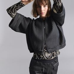 Scuba tiles bomber jacket, black/ivory scuba tiles, BITTE KAI RAND
