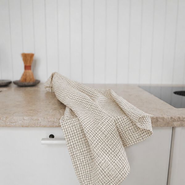 PENNY TEA TOWEL 2- PACK, creme black plaid, Studio Feder