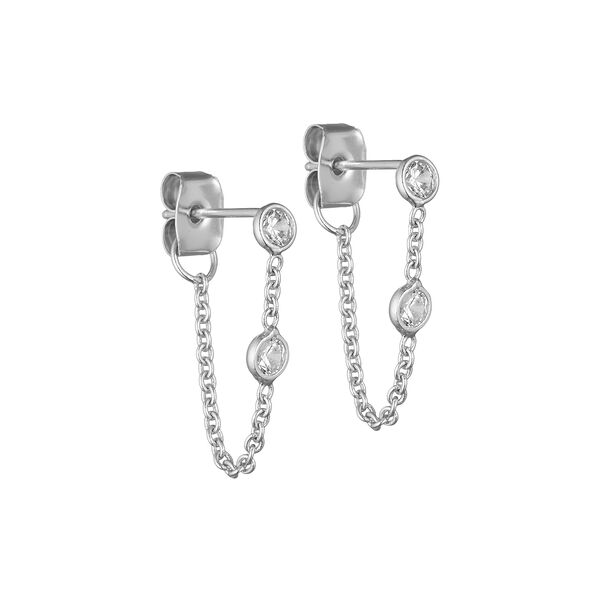 Chain Earrings with Zircons, silver, Pure by Nat