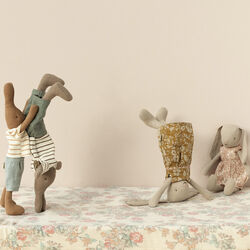 Rabbit Size 1 with Blouse and Shorts, chocolate brown, Maileg