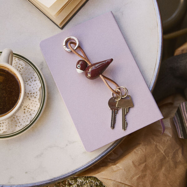 Bird Keychain with Natural Leather, burgundy, Kay Bojesen Denmark