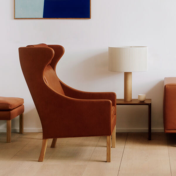 Mogensen 2204 Wing Chair, russet brown/light oiled oak, Fredericia Furniture