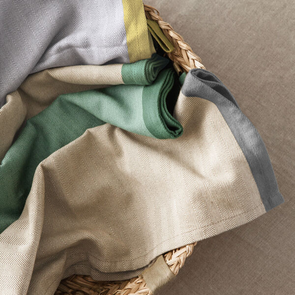 Tea towel herringbone twill 2 pcs., taupe/green, EKTA Living