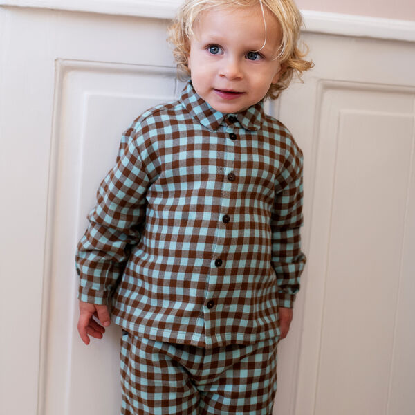 Brushed Collar Shirt, coffee checks Brushed Collar Shirt, coffee checks, Serendipity