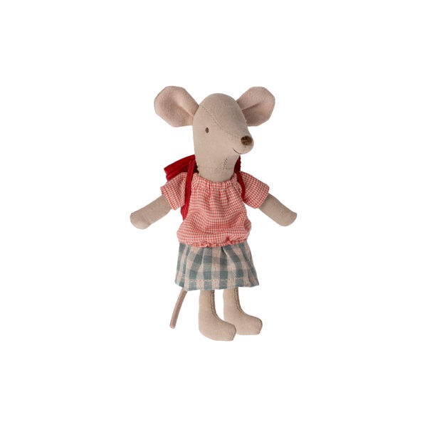 Big Sister Tricycle Mouse with Bag, red, Maileg