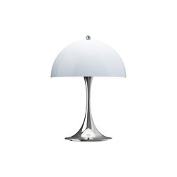 Panthella 250 Portable Table Lamp, chrome opal blue grey, Louis Poulsen