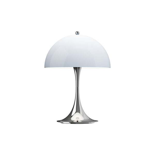 Panthella 250 Portable Table Lamp, chrome opal blue grey, Louis Poulsen
