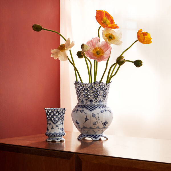 Blue Fluted Full Lace Vase 22 cm Blue Fluted Full Lace Vase 22 cm, Royal Copenhagen