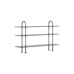 Keen Shelving, black brass/smoked tempered glass, GUBI