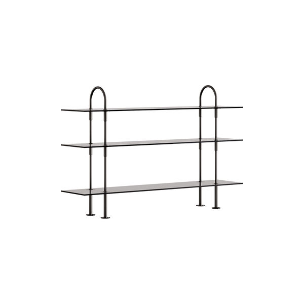 Keen Shelving, black brass/smoked tempered glass, GUBI