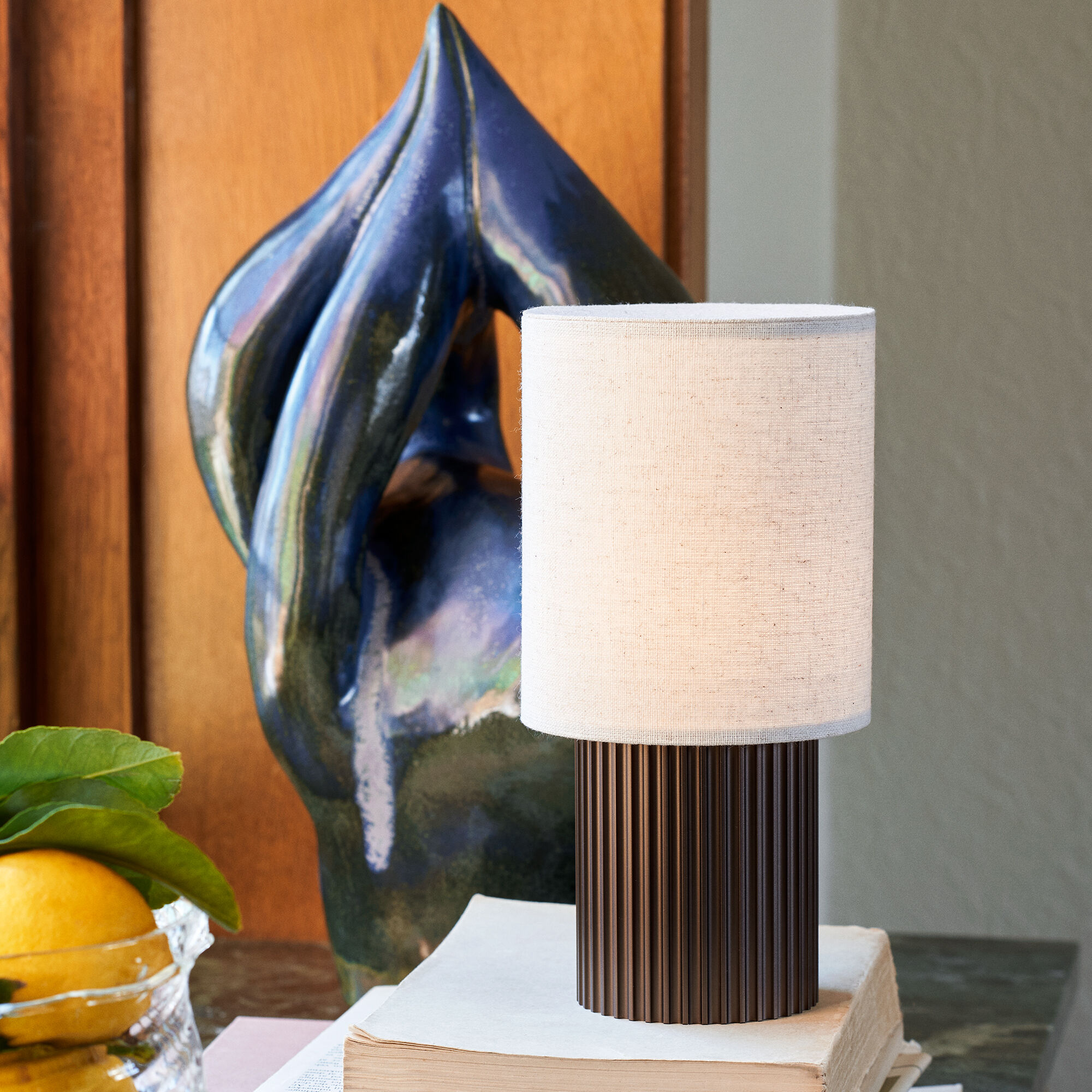 Manhattan SC52 Portable Table Lamp, bronzed brass/canvas