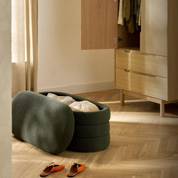 Alto Bench with Storage Space, bouclé dark green, Westwing Collection