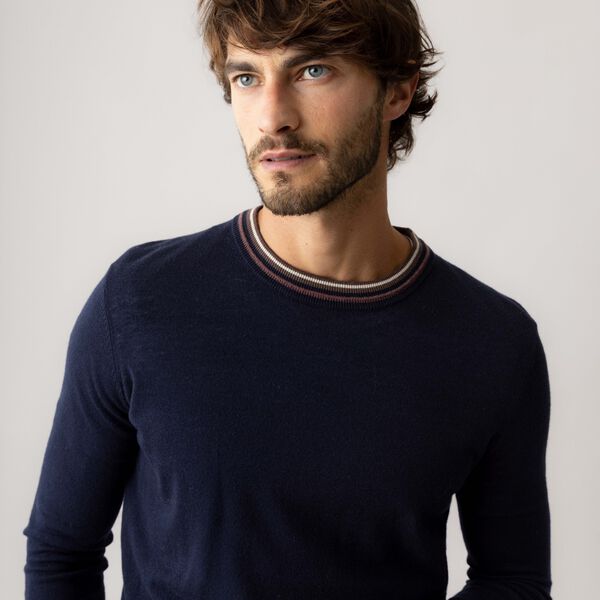 MMGAdam Contrast Crew Neck Knit, navy, MOS MOSH Gallery