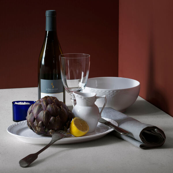 White Fluted Half Lace Oval Plate 28 cm, Royal Copenhagen