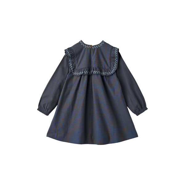 Checkered Dress w. Embroidery and Ruffle, brown/blue check comb., Copenhagen Colors Organics