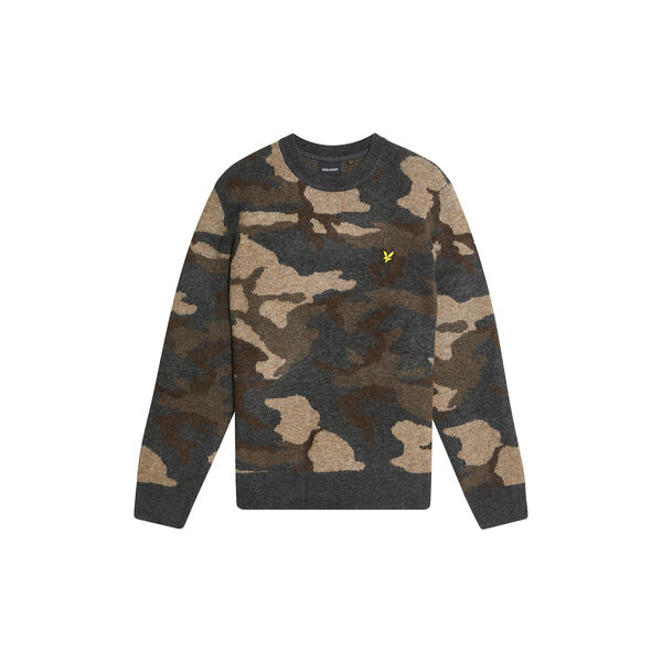 Brushed Camouflage Crew Neck Jumper, black steel, Lyle & Scott