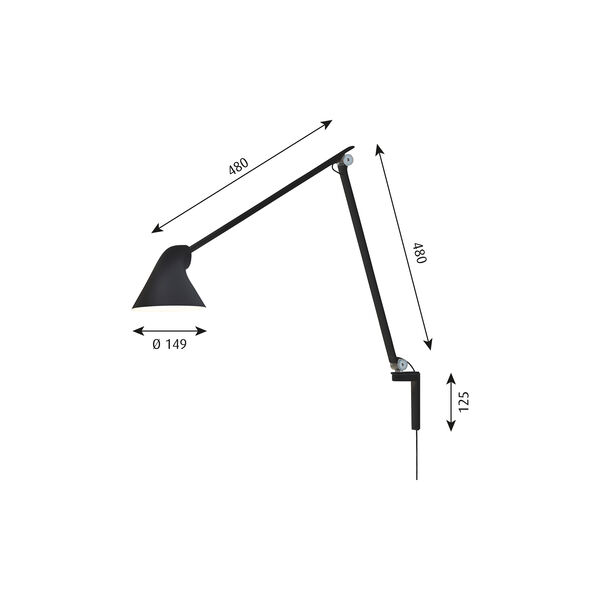 NJP Long Wall Lamp, black, Louis Poulsen