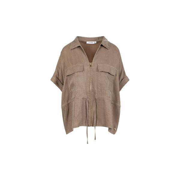 Blouse with zipper and bow in lyocell, moon rock, Coster Copenhagen