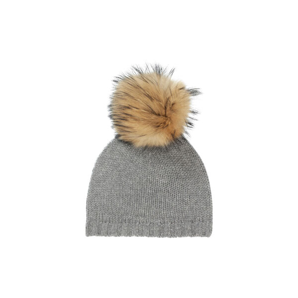 Cashmere Hat with Pom Pom, grey mélange Cashmere Hat with Pom Pom, grey mélange, VER de TERRE