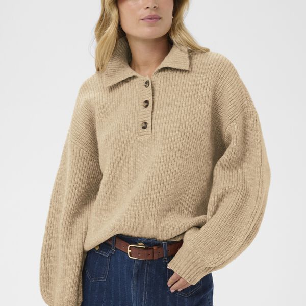 OttolineSZ Polo Pullover, tannin melange, Saint Tropez