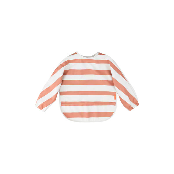 Sleeved Pocket Bib, stripes papaya, Done by Deer