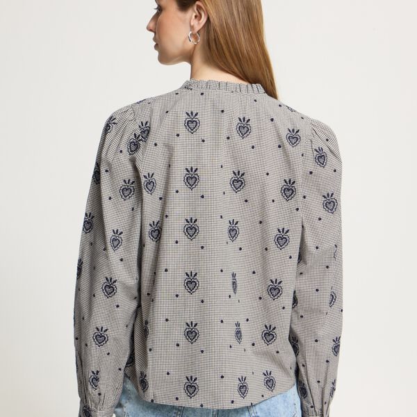 IHELOZA Shirt, birch/dark blue check w. emb, ICHI