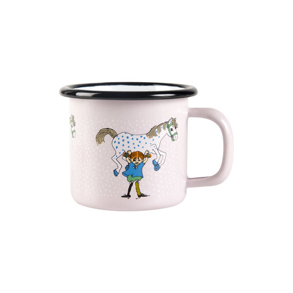 Pippi enamel mug pippi and the horse, pink, Muurla