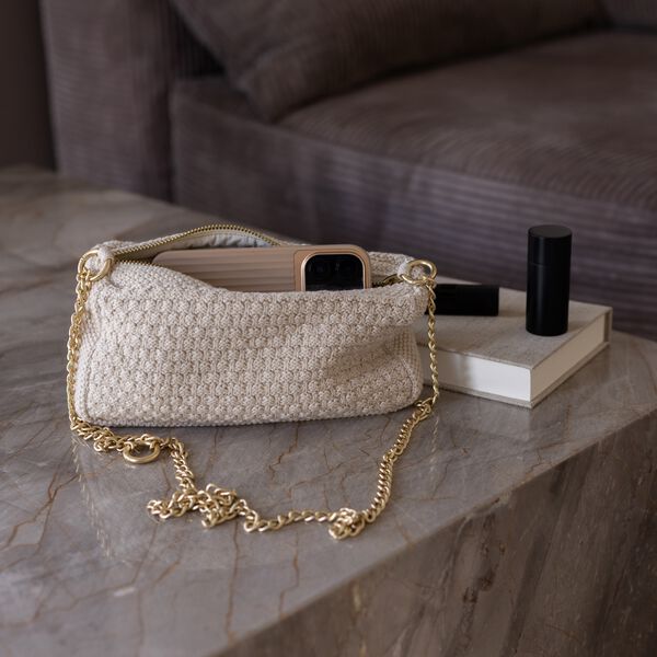 Knitted Clutch Chain Petra, beige melange Knitted Clutch Chain Petra, beige melange, By LOHN